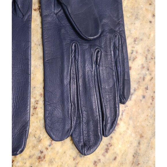 New? Vintage Size S 6.5 Navy Blue Soft Leather Silk Lined Formal 8" Gloves Franc - Picture 7 of 16